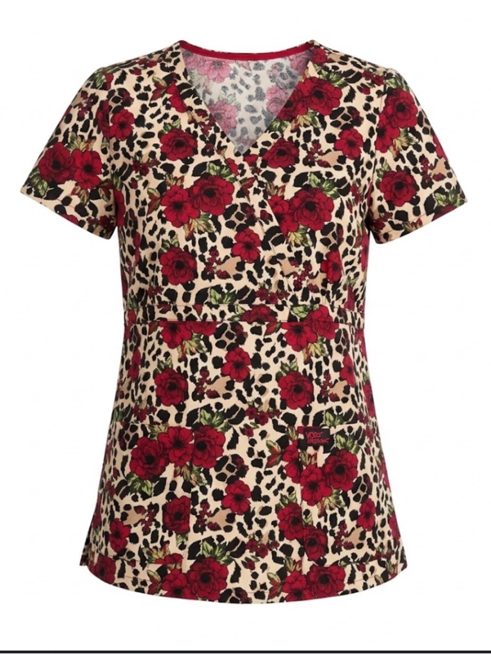 Betsey Johnson Floral Cheetah Scrub Tops